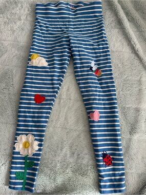Mini Boden Blue & White Striped Leggings with Colorful Appliqués